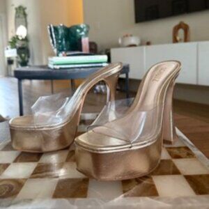 Schutz Gold Platform Clear Strap Heels – Size 8